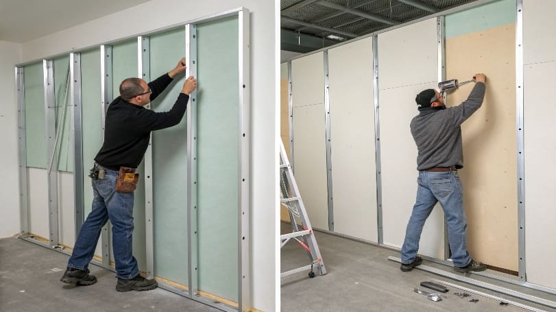 installing gypsum board partition